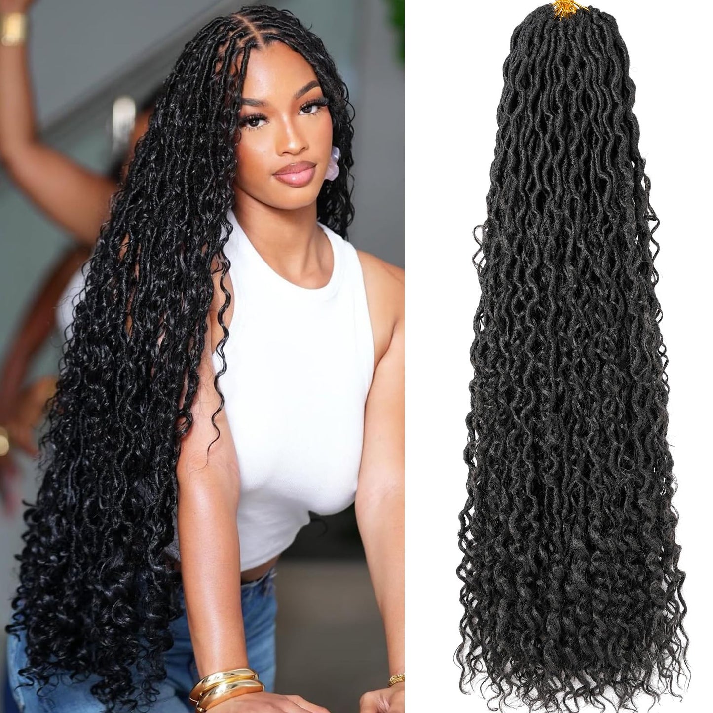 RuiYok 8 Packs 30 Inch Goddess Locs Crochet Hair Ombre Blonde Crochet Faux Locs Long Boho Locs Crochet Hair for Black Women Pre-looped Soft Locs Crochet Braids Curly Braiding Hair Extensions 1B27613#