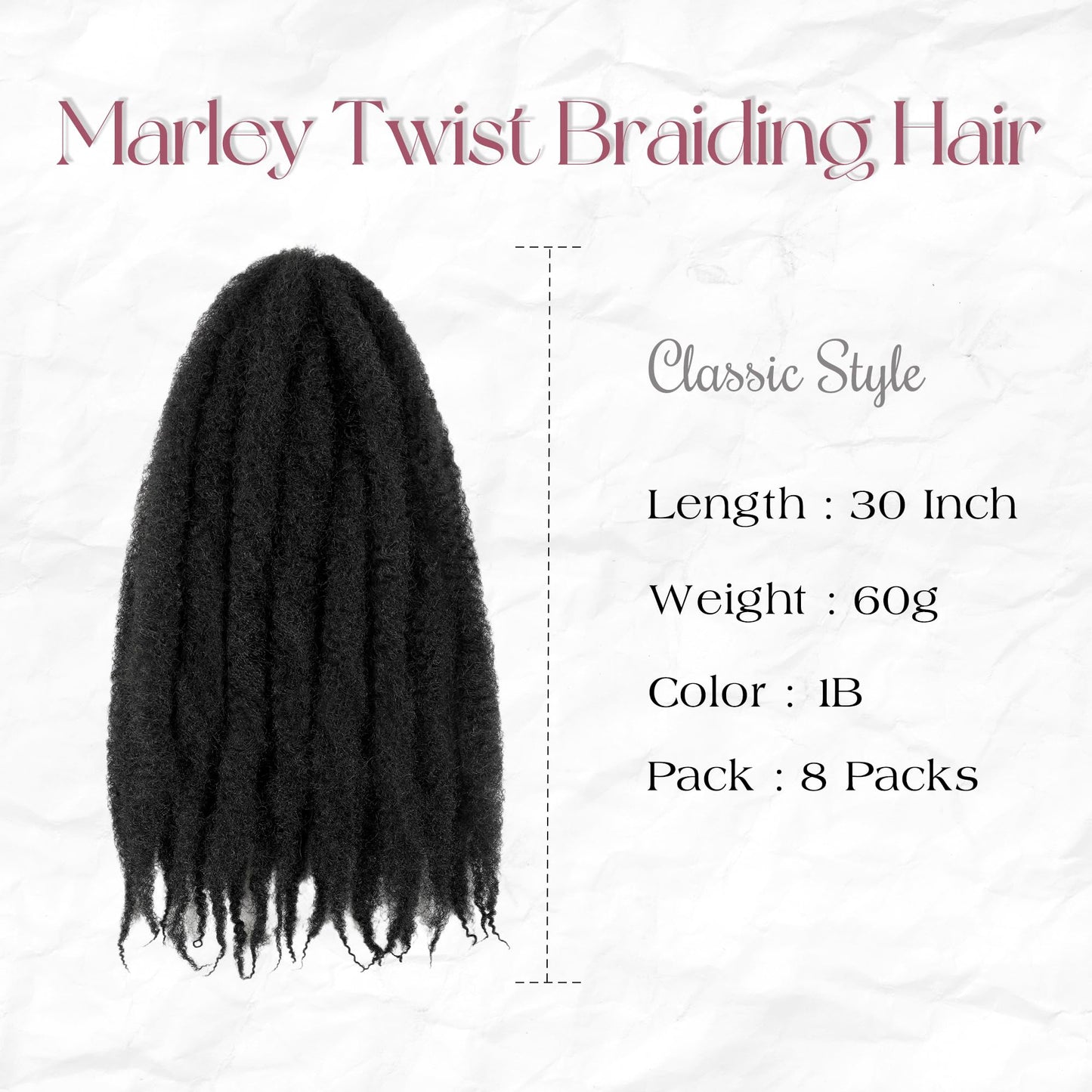 Marley Twist Braiding Hair 8 Packs Marley Twist Hair Cuban Twist Hair 24 Inch Afro Kinky Curly Twist Crochet Hair Cuban Twist Soft and Natural Hair 1B Black (1B, 30inch)