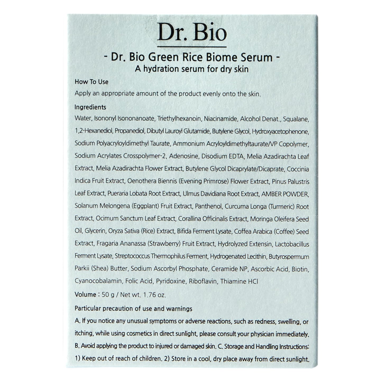 Dr. Bio Green Rice Biome Serum (1.69 fl.oz) with Probiotic, Reduce Dark Spots, Treat Hyperpigmentation & Blemish, Radiant Skin, Even Skin Tone, Fragrance-Free, Vegan Korean Skincare for sensitive skin