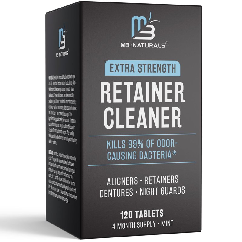 Retainer Cleanser Tablets Invisalign Cleaner, Removes Odors Discoloration Stains and Plaque 4 Month Supply Denture Cleansers Retainers Mouth Guards Denture Bath Mint by M3