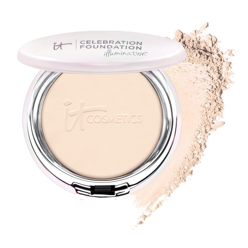 IT Cosmetics Celebration Foundation Illumination, Medium Tan (W) - Full-Coverage, Anti-Aging Powder Foundation - Blurs Pores, Wrinkles & Imperfections - 0.3 oz Compact