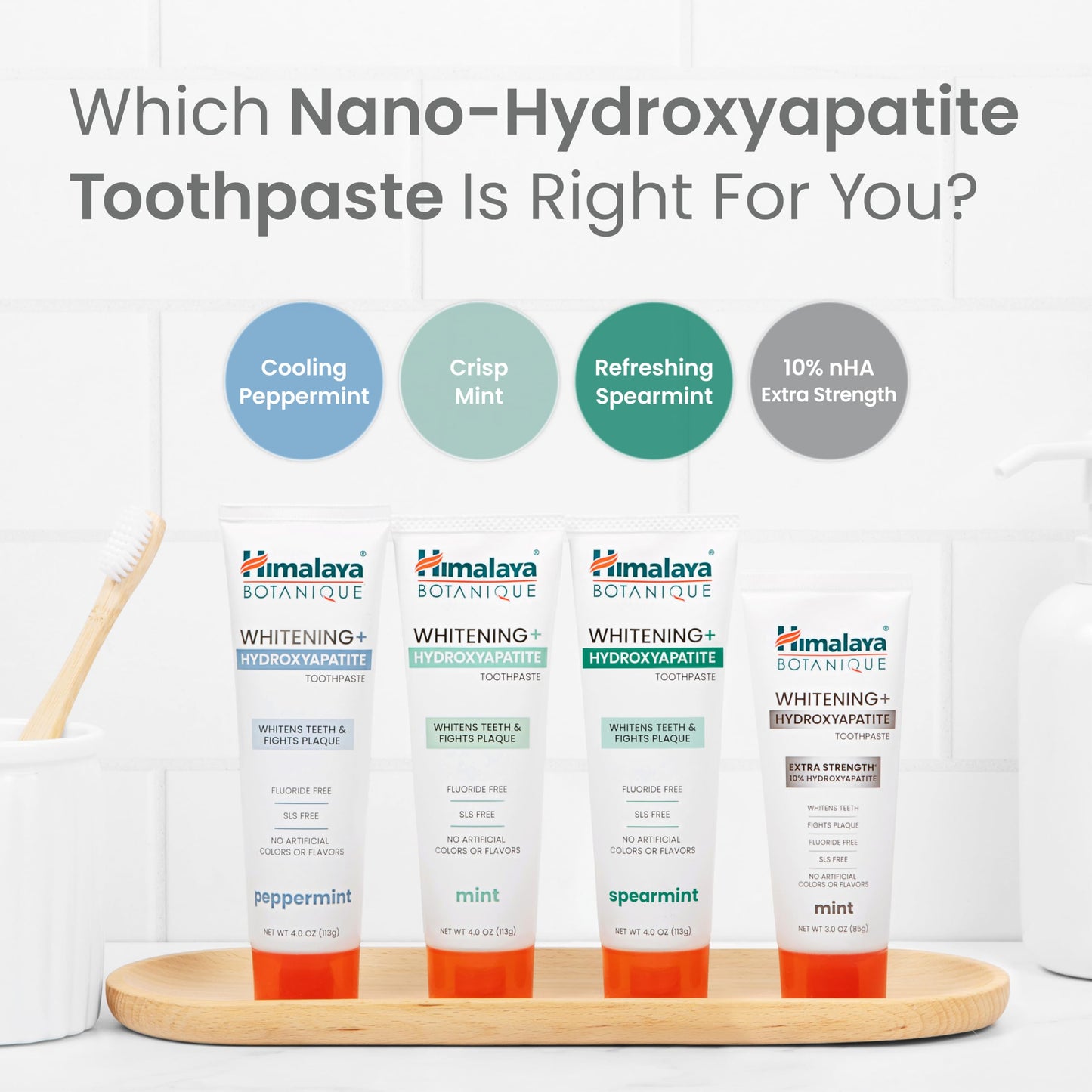 Himalaya Fluoride Free Botanique Whitening Nano Hydroxyapatite Toothpaste, Support Enamel Strength & Integrity, Great for Sensitive Teeth, SLS Free & Vegan, Mint, 4 oz (Pack of 4)