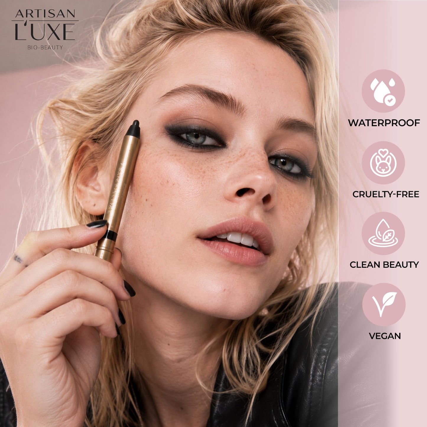 Artisan L'uxe Beauty Velvet Jumbo Black Eyeliner with Free Sharpener | Blendable Makeup for Smokey Eyes - Waterproof Smudge Proof Pencil Eyeliner, Built-in Smudger & Long Lasting