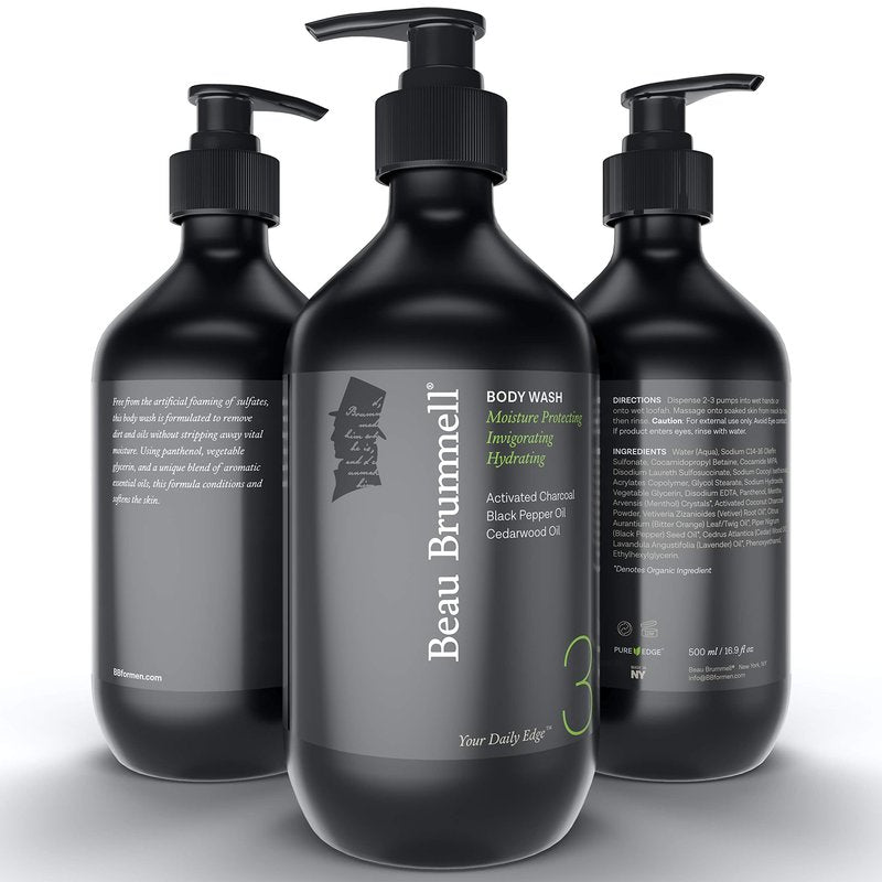 Daily Hydrating Body Wash for Men by Beau Brummell | A Luxury Daily Body Wash Formulated to Remove Dirt and Oils Without Stripping Away Vital Moisture | Large 16.9 OZ Bottle | Made in USA