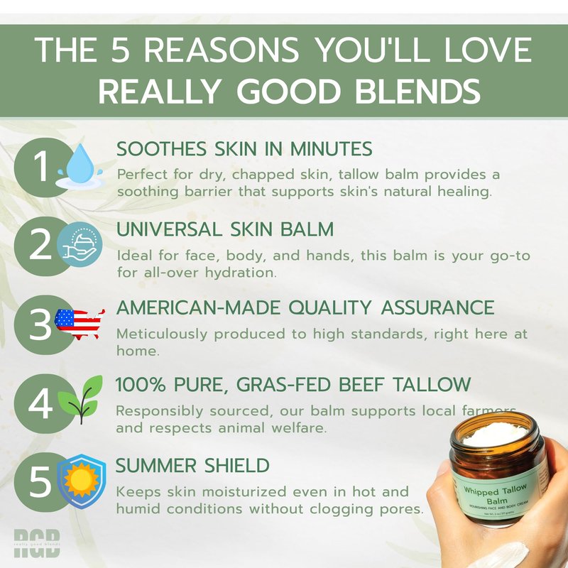 Really Good Blends Whipped Tallow Balm (Eucalyptus), Organic Body Butter Cream, Grass Fed Beef Tallow for Skin Moisturizer, All Natural Lotion, 2 oz