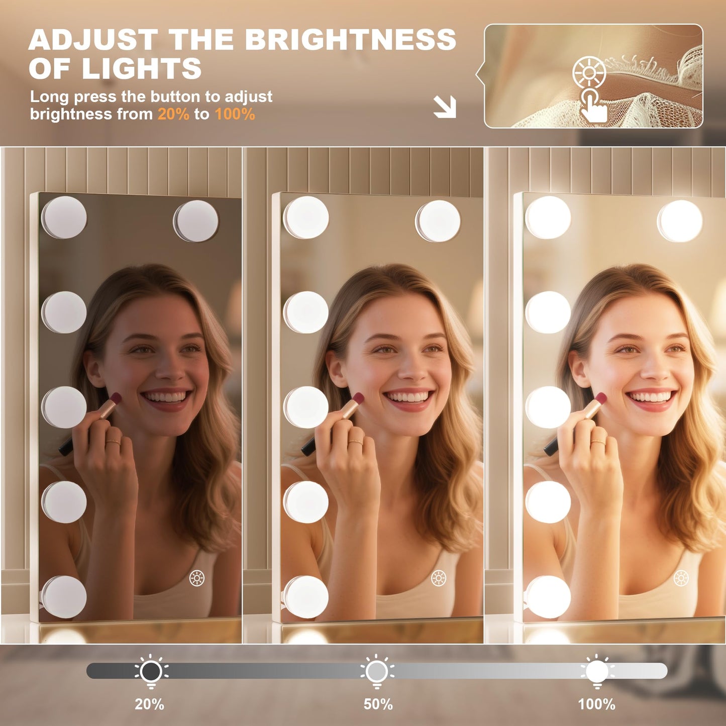 MINISO Vanity Mirror with Lights - 9.8" x 13.8" Hollywood Makeup Mirror with Adjustable Brightness, 3 Modes Light