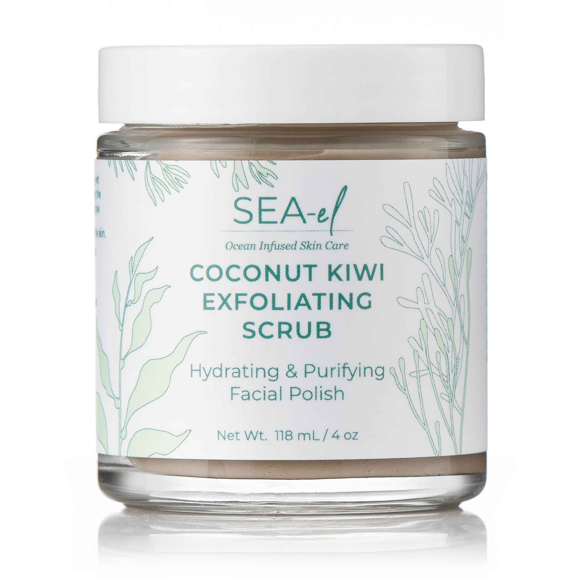 Sea El Coconut Kiwi Exfoliating Face Scrub Hydrating Calming & Purifying Anti Aging Exfoliator - Bamboo Pumice & Green Tea Detoxifying Exfoliant Facial Cleanser & Polish for Women & Men - 4 Oz
