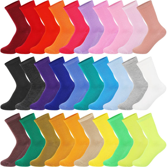 Jadive 30 Pairs Womens Crew Socks Solid Color Socks Lightweight Cute Women Cotton Gym Athletic(Multicolor)