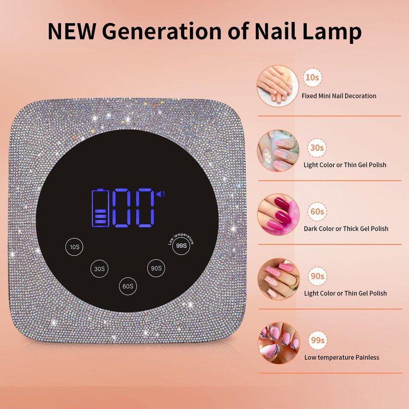 Kikugu Cordless UV LED Nail Lamp,72W Rechargeable UV Light for Gel Nails with 5 Timer Setting Quick Dry Curing Lamp with Display Auto Sensor for Salon & Home(Pearl Pink Diamond)