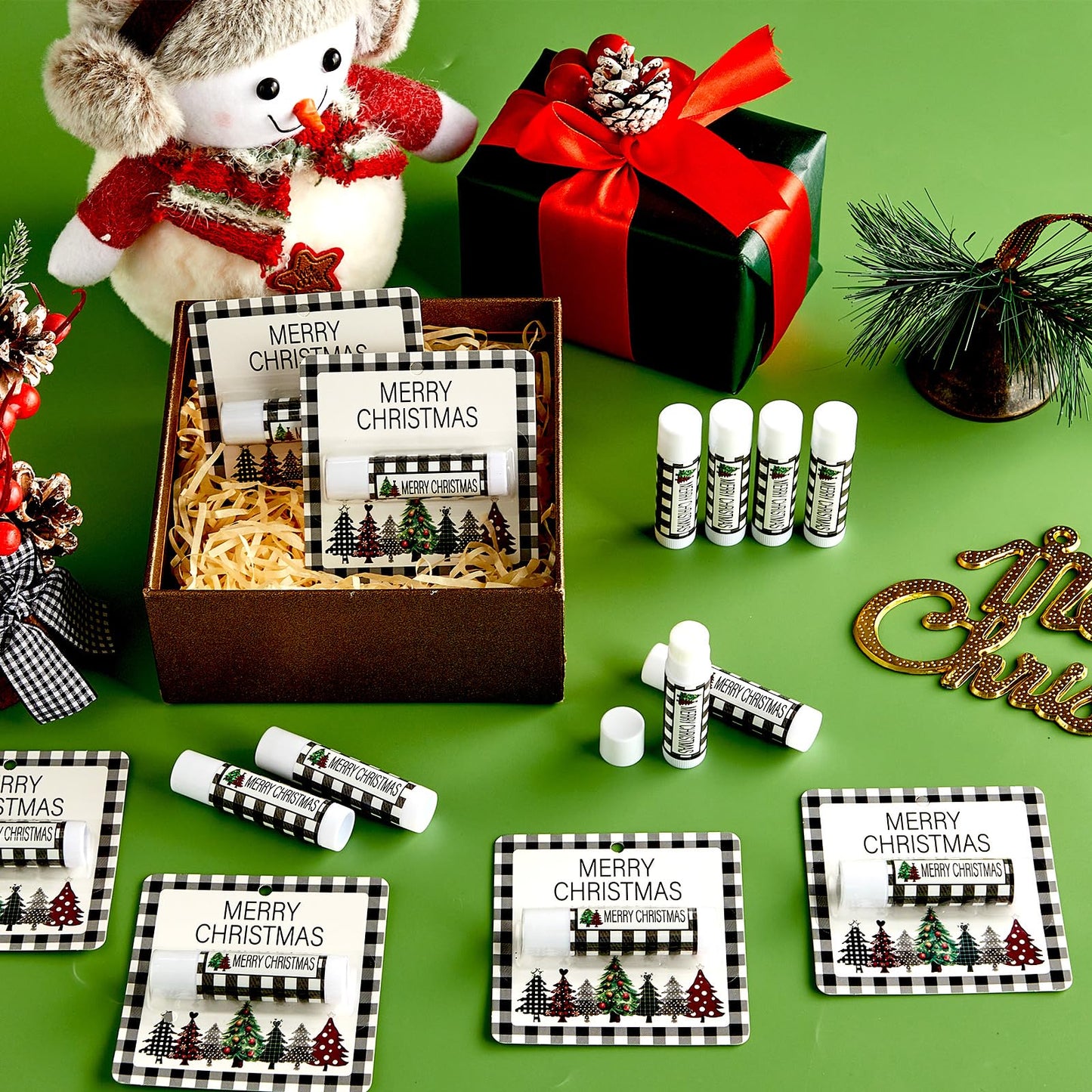 50 Pack Christmas Lip Balm Gift Bulk, Moisturizing Nourishing Lip Balm Appreciation Gift, Xmas Holiday Birthday Party Favors Stocking Stuffers for Women Men Coworker Employee Teacher (Christmas Tree)