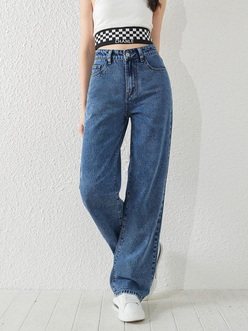 SweatyRocks Girl's Casual High Waist Solid Denim Pants Stretchy Flare Leg Jeans with Pocket Medium Wash 10-11Y