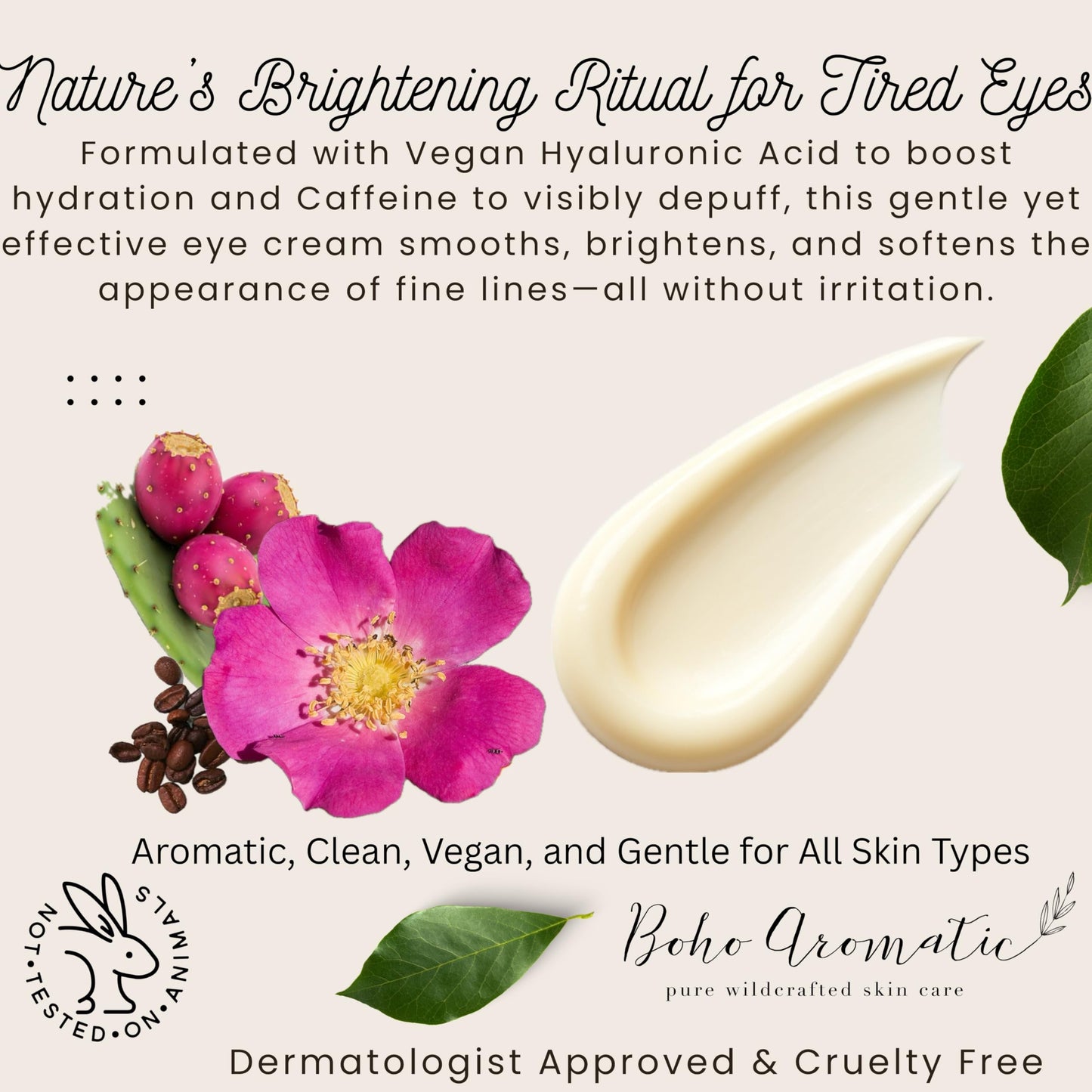 Boho Aromatic Under Eye Cream for Dark Circles & Puffiness – Anti-Aging Hydrating Eye Cream with Hyaluronic Acid for Fine Lines & Wrinkles – Wild Rose Renewal