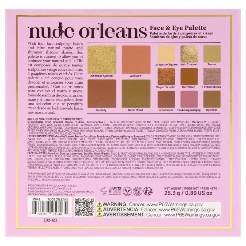 Nude York Face & Eye Palette - 9 Eyeshadows & 4 Blush Shades | Vegan, Cruelty-Free Natural Glam Makeup