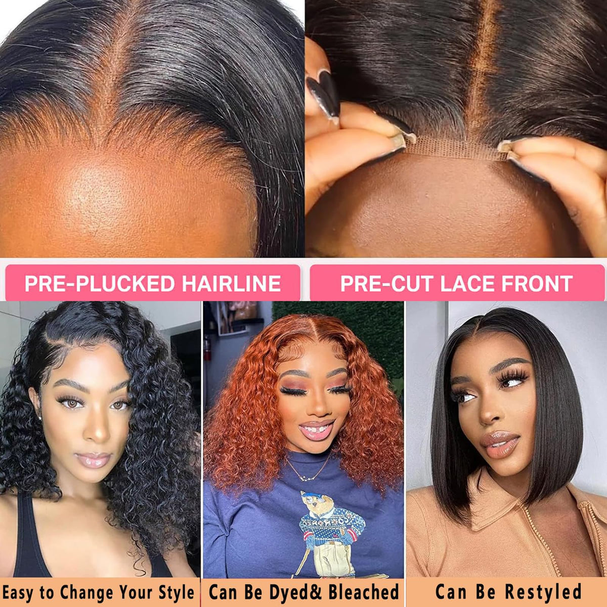 Maytune Wear and Go Glueless Wigs Human Hair Pre Plucked Pre Cut Deep Wave Bob Wigs for Black Women 4x4 Glueless Lace Closure Human Hair Curly Bob Wigs 10 Inch