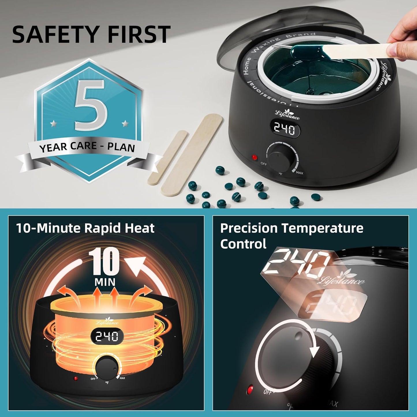 Waxing Kit for Women & Men - L2 Digital Wax Pot Warmer with 14.1oz Hard Wax Beads & 42 Accessories for Home Brazilian & Bikini Hair Removal