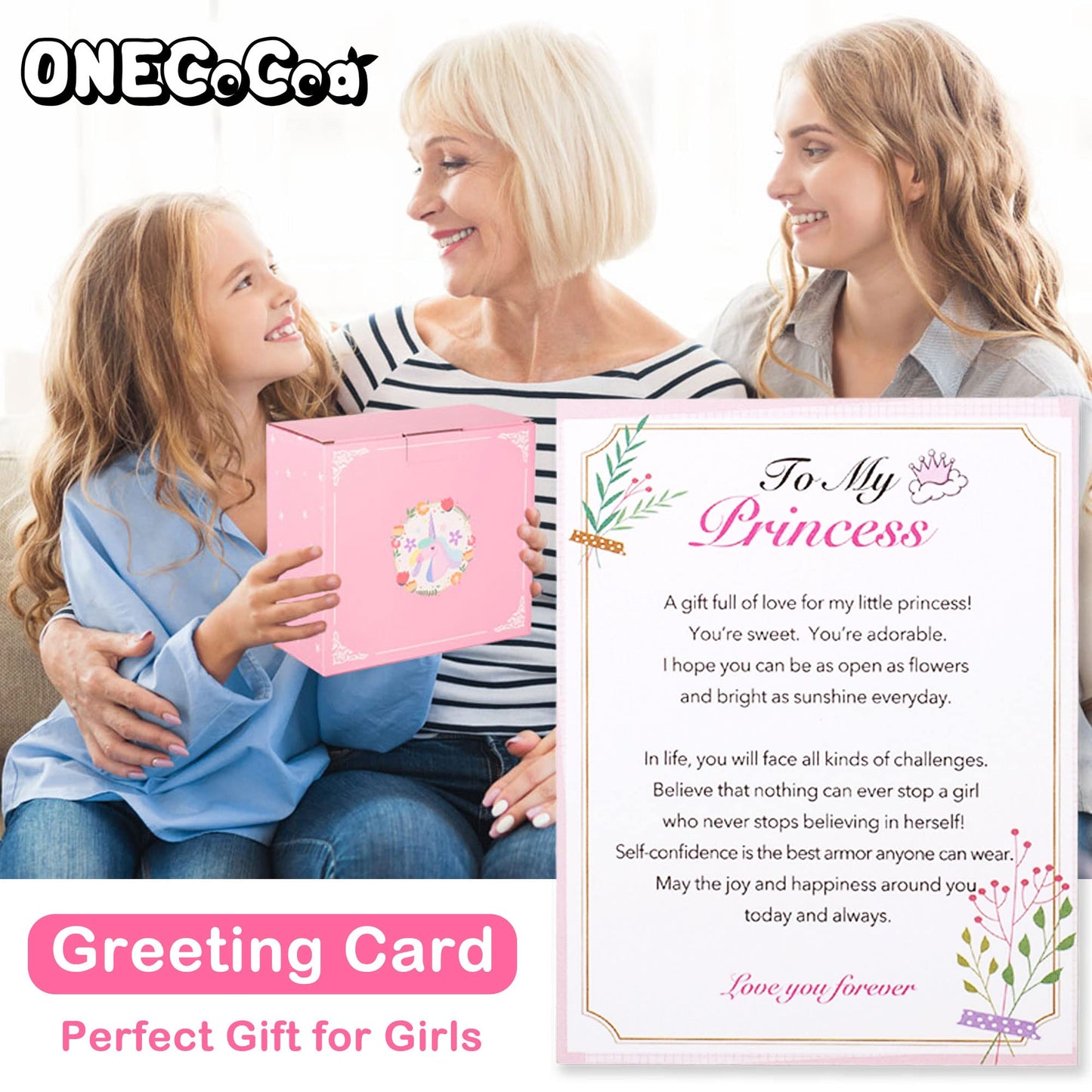 ONECOCOA Hair Accessories Set for Girls: Jewelry Box, Hair Clips, Barrettes, Ties, Bows - Teen Girl Gift for Ages 4-12 (Pink)