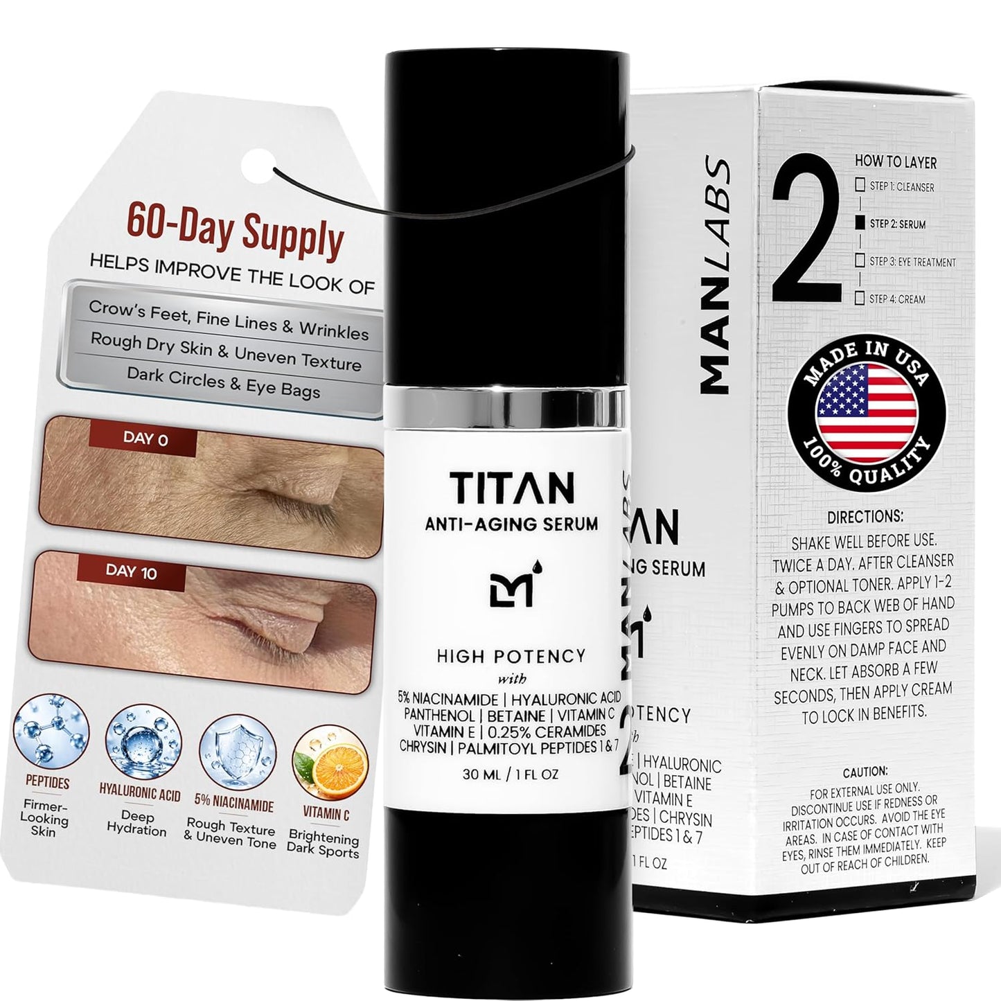 Anti-Aging Face Serum for Men - High Potency Skin Tightening Lotion with 5% Niacinamide & Vitamin C | Unscented