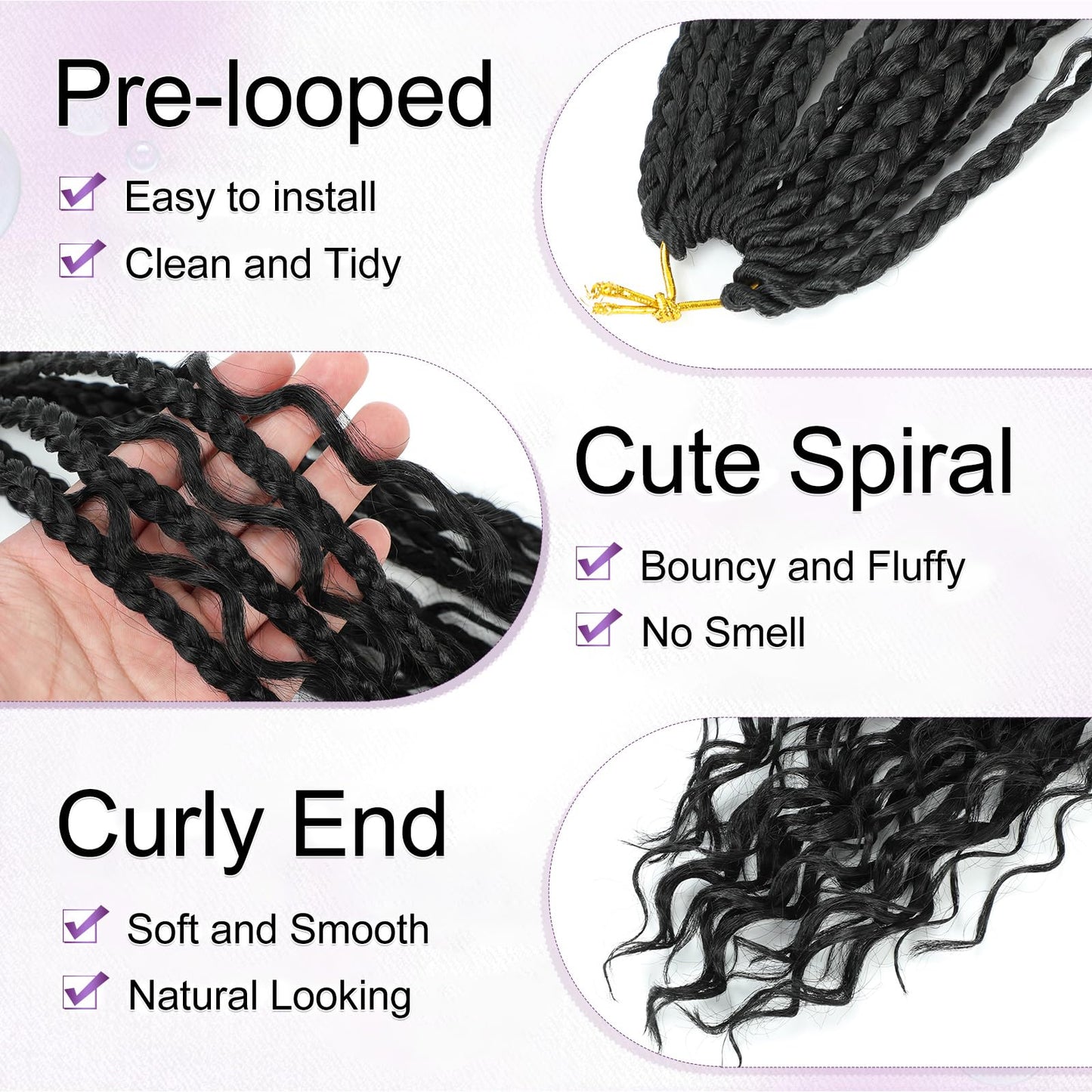 Long Goddess Box Braids Crochet Hair For Black Women-24 Inch 8 pack Pre Looped Boho Crochet Braids Prelooped Bohemian Boho Braids With Curly Ends Hair Extension（24in,1b/30）