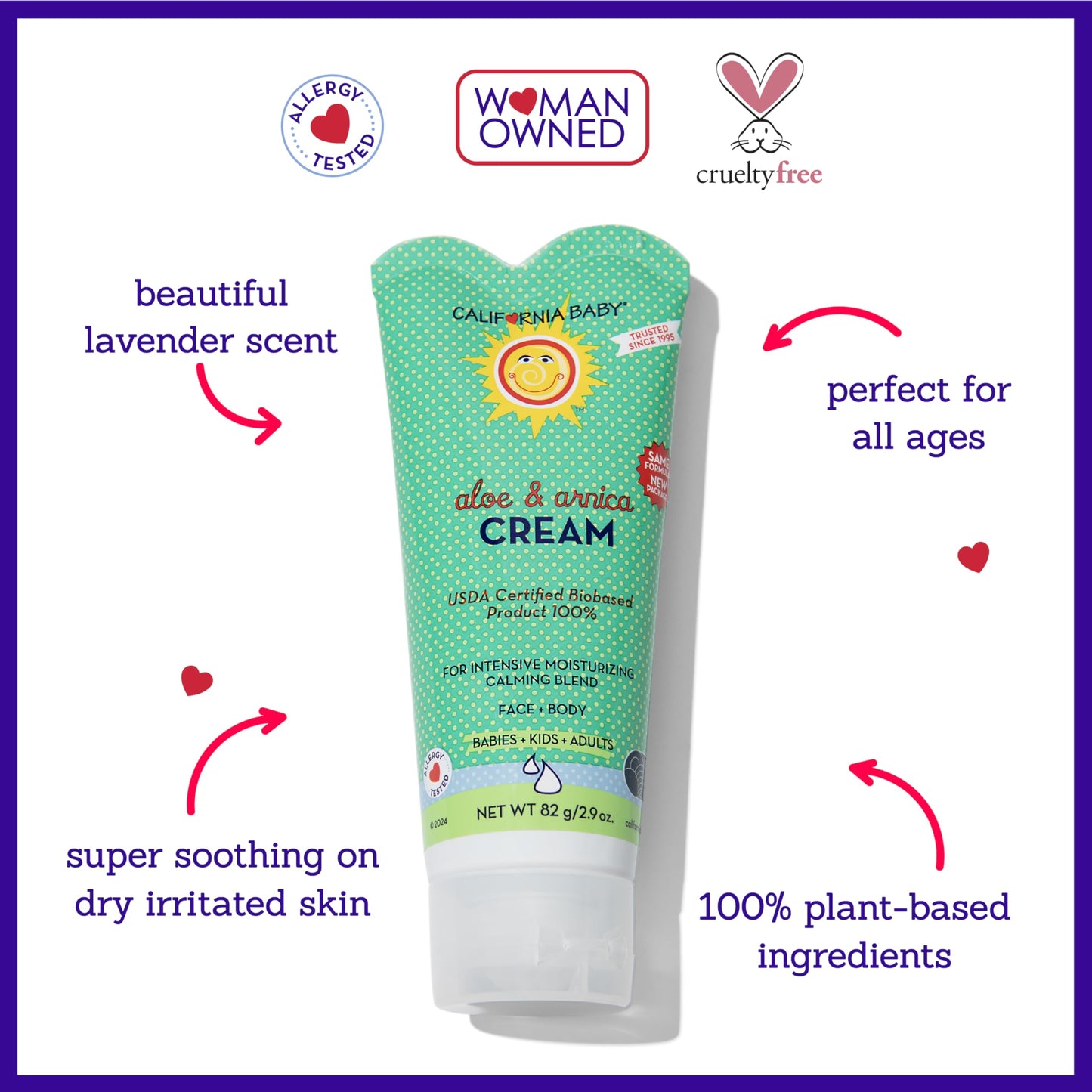 California Baby Aloe Vera & Arnica Cream | Soothing After Sun Lotion | 100% Plant-Based Sunburn Relief | Moisturizes Irritated Skin | 82 g / 2.9 oz.