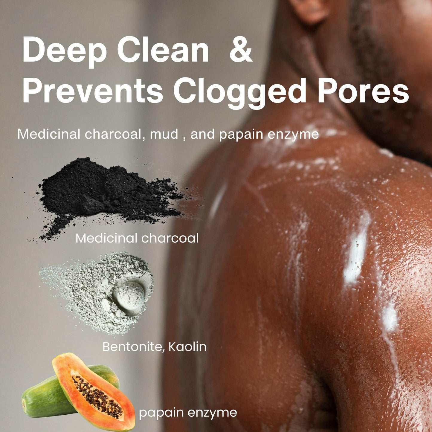 Pelican Soap Charcoal Soap Bar for Acne-Prone Skin, Natural Bar Soap for Sensitive Skin & Pore Cleansing with Papaya Enzyme, Black Soap Bar for Men & Women Made in Japan 4.8 Oz, 4 Count, FOR BACK