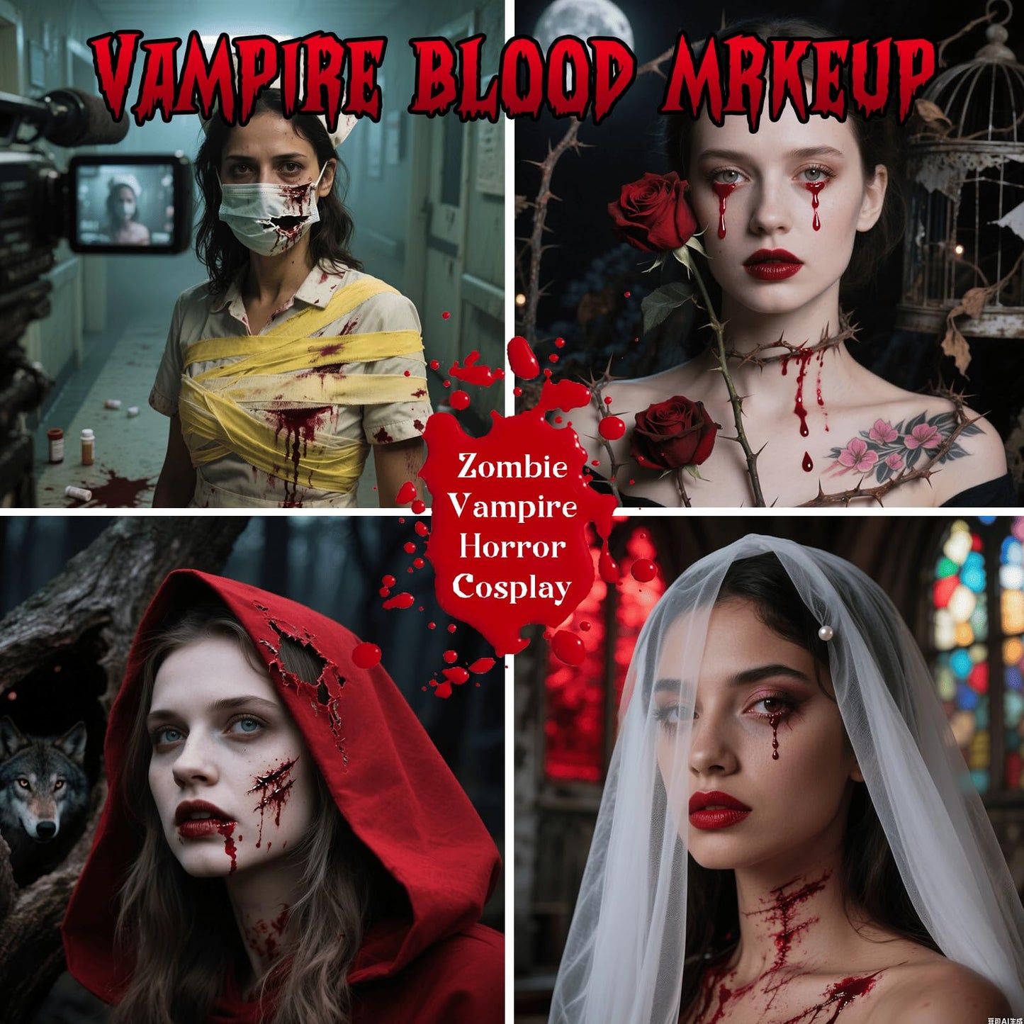Halloween Fake Blood Kit 3PCS, Blood Spray, Gel Blood & Dripping Blood