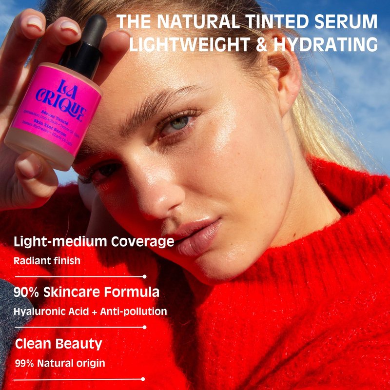 La Crique Hydrating Tinted Serum - Lightweight Face Foundation with Hyaluronic Acid & Prickly Pear - Buildable Coverage - Dry Skin - Vegan Friendly & Cruelty-Free - Shade 02 Light - 1 fl oz