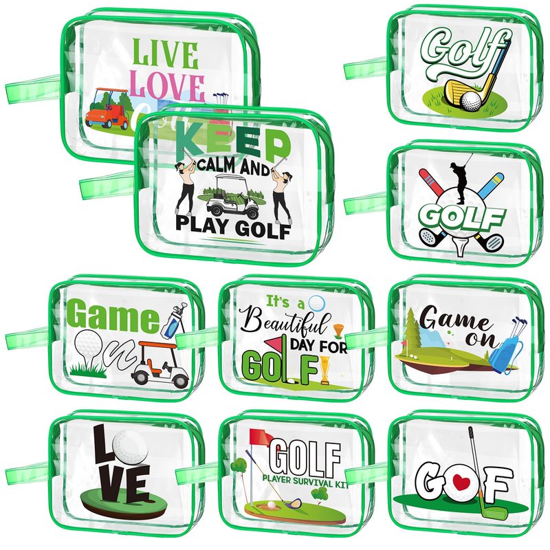 Reginary 10 Pcs Golf Makeup Bag Gifts Bulk Golfer Cosmetic Bag Waterproof Pouch with Zipper Golf Team Inspirational Organizer Accessories for Women Party