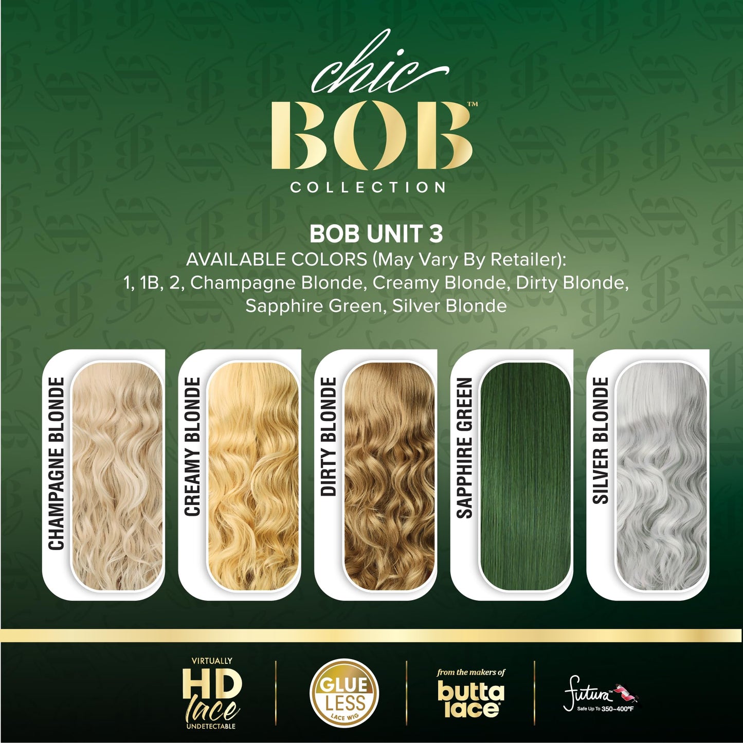 Sensationnel Chicbob Lace Frontwig - Bob Unit 3 Face Framing Glueless Wig Wide 5 Inch Deep Part Synthetic Preplucked Hairline (SAPPHIREGREEN)
