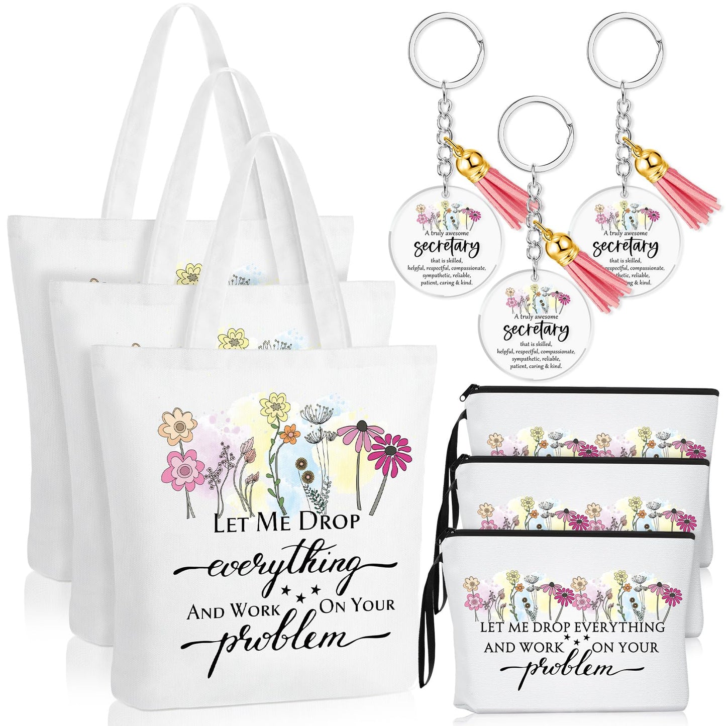 Sieral 9 Pcs Secretary Gift for Women Tote Canvas Bag Makeup Cosmetic Bag Motivational Keychain Secretary Appreciation Favor