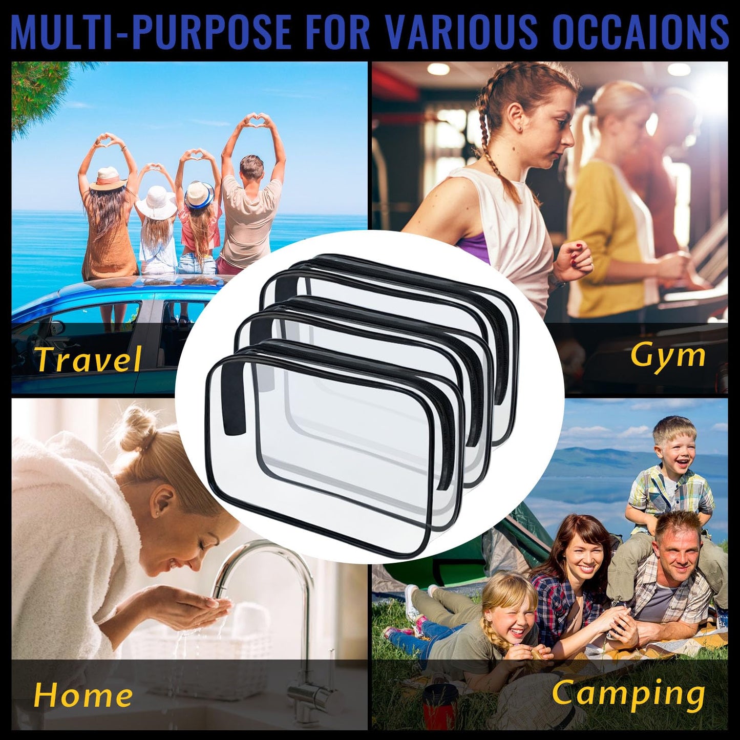 YOQIVEXU 12 Pieces Clear Makeup Bags, TSA Approved Toiletry Bag for Travel, PVC Transparent Cosmetic Pouch with Zipper, Waterproof Vinyl Plastic Organizer Case for Vacation Bathroom (Medium)