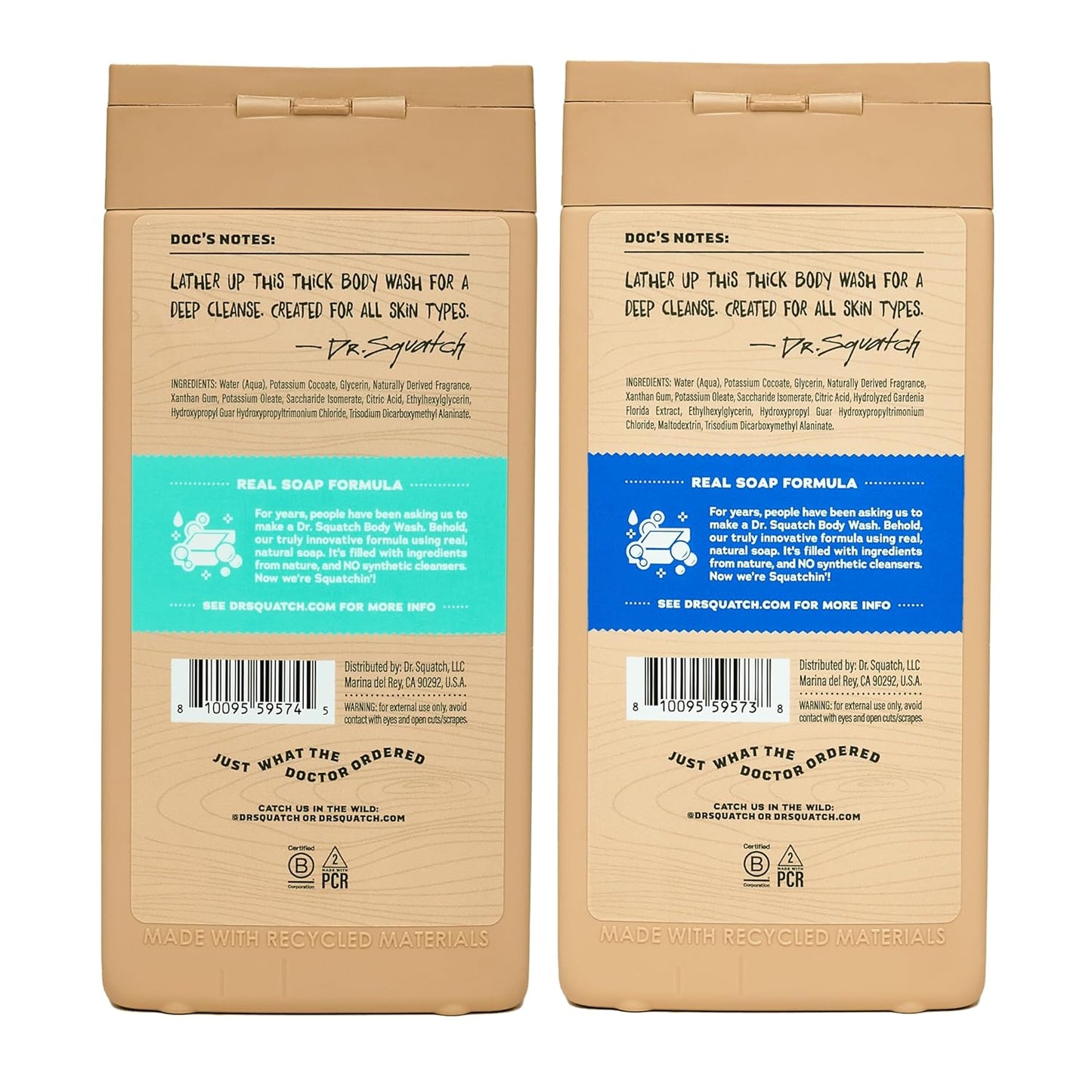 Dr. Squatch Men's Body Wash - Natural Cleansing Shower Gel for Nourishing Skin | Fresh Falls & Coconut Castaway (14 oz, 2-Pack)