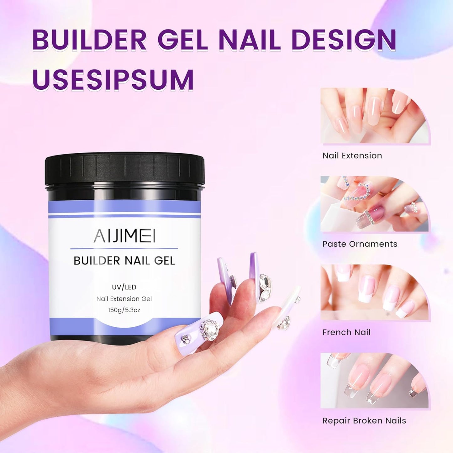 Nail Builder Gel Kit - 5oz Hard Nail Gel for Art & Extensions | Clear & White Colors