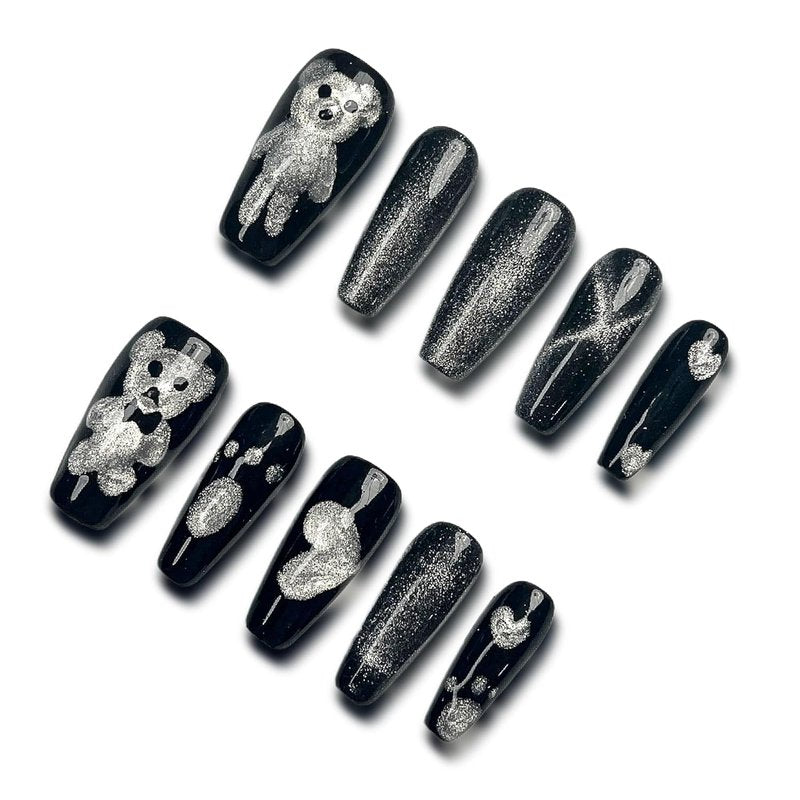 Press-On Fake Nails - Medium Short Coffin Style with 3D Charms | Cute Pink Tips, 10 Pcs with Storage Box