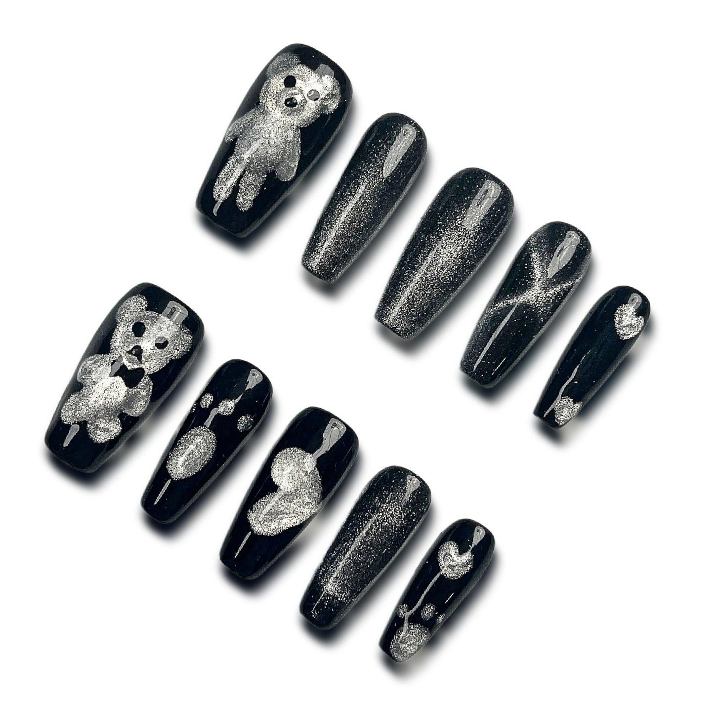 Wsiliana Handmade Fake Nails Press On Nails Medium Short Coffin Pink Tip 3D Design Art Charms Cute with Storage Box 10 Pcs (070, M)
