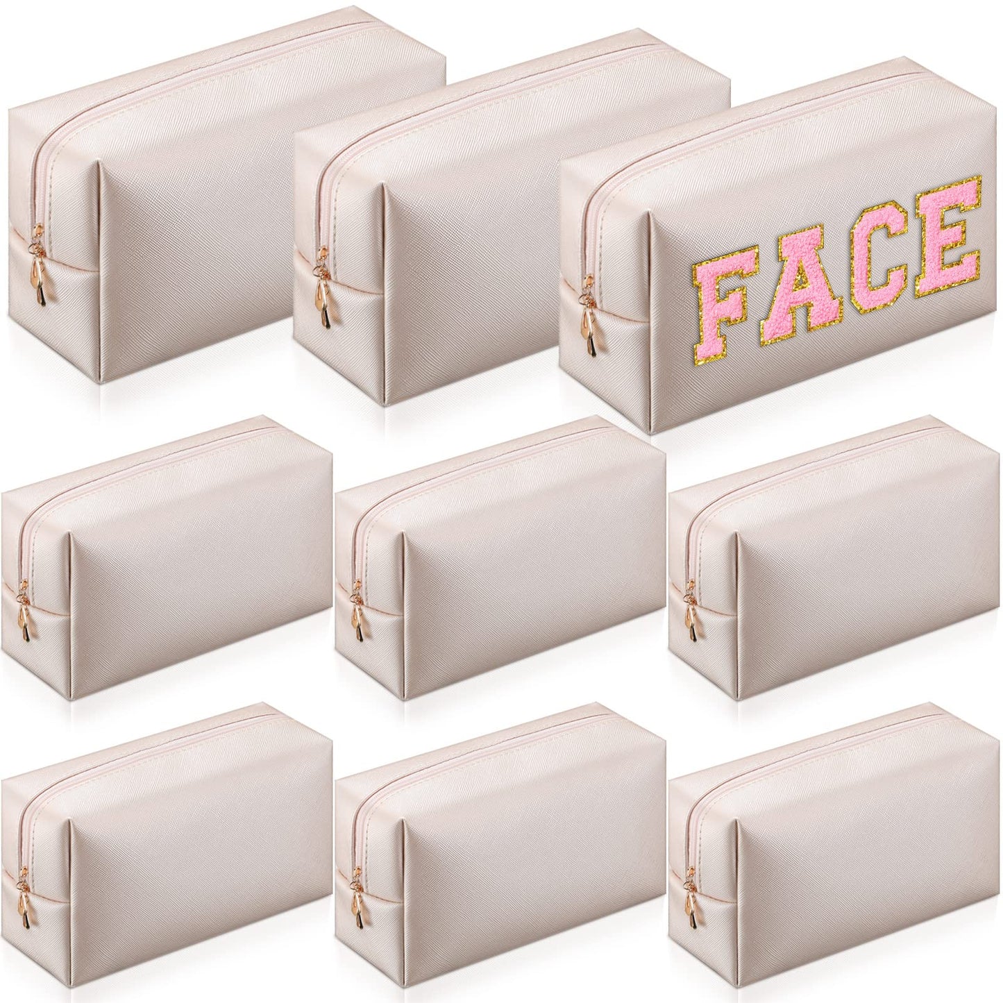 Sanwuta 9 Pcs Makeup Bags Bulk Bridesmaid Proposal Gifts Cosmetic Bags Preppy PU Leather Double Zipper Toiletry Pouch Portable Travel Organizer Case for Women Bachelorette Gift(Ivory White)