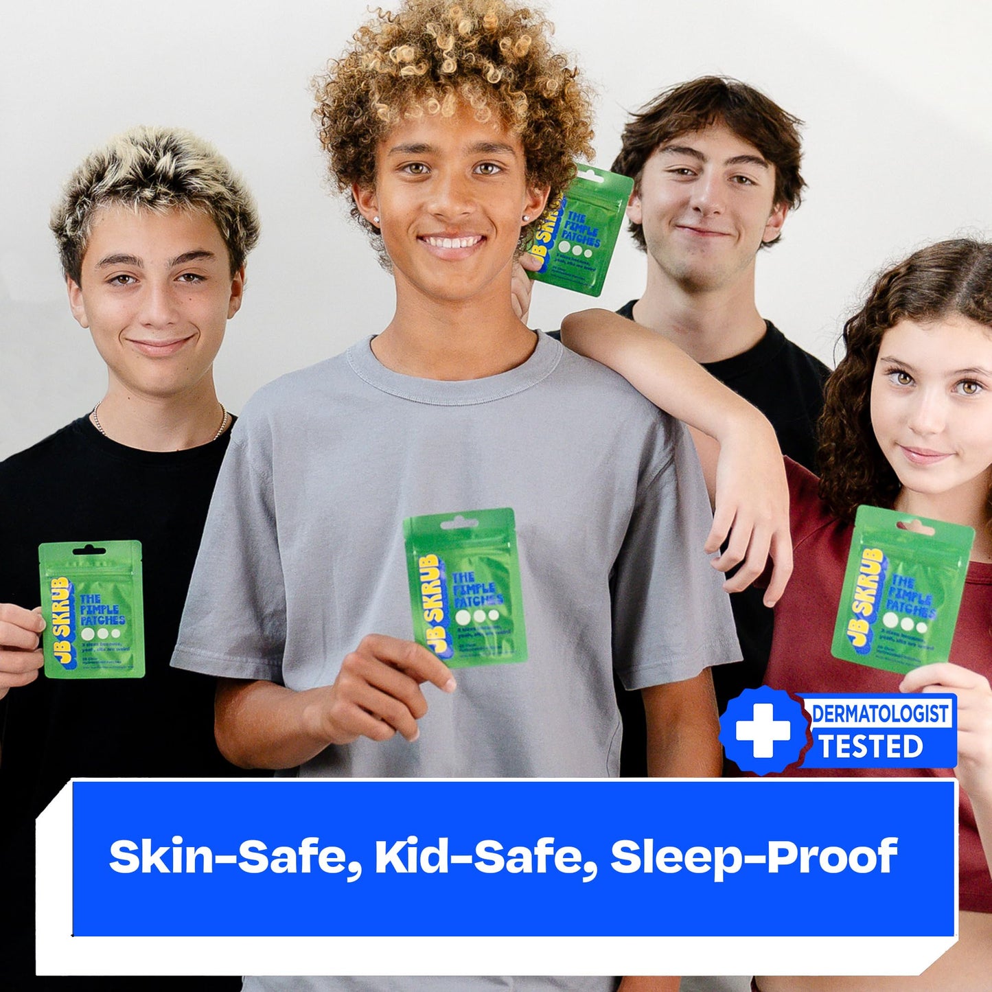 JB SKRUB Pimple Patches for Kids, Teens & Boys‚ 3 Pack of 75 Hydrocolloid Patches with Salicylic Acid & Niacinamide‚ Multiple Sizes