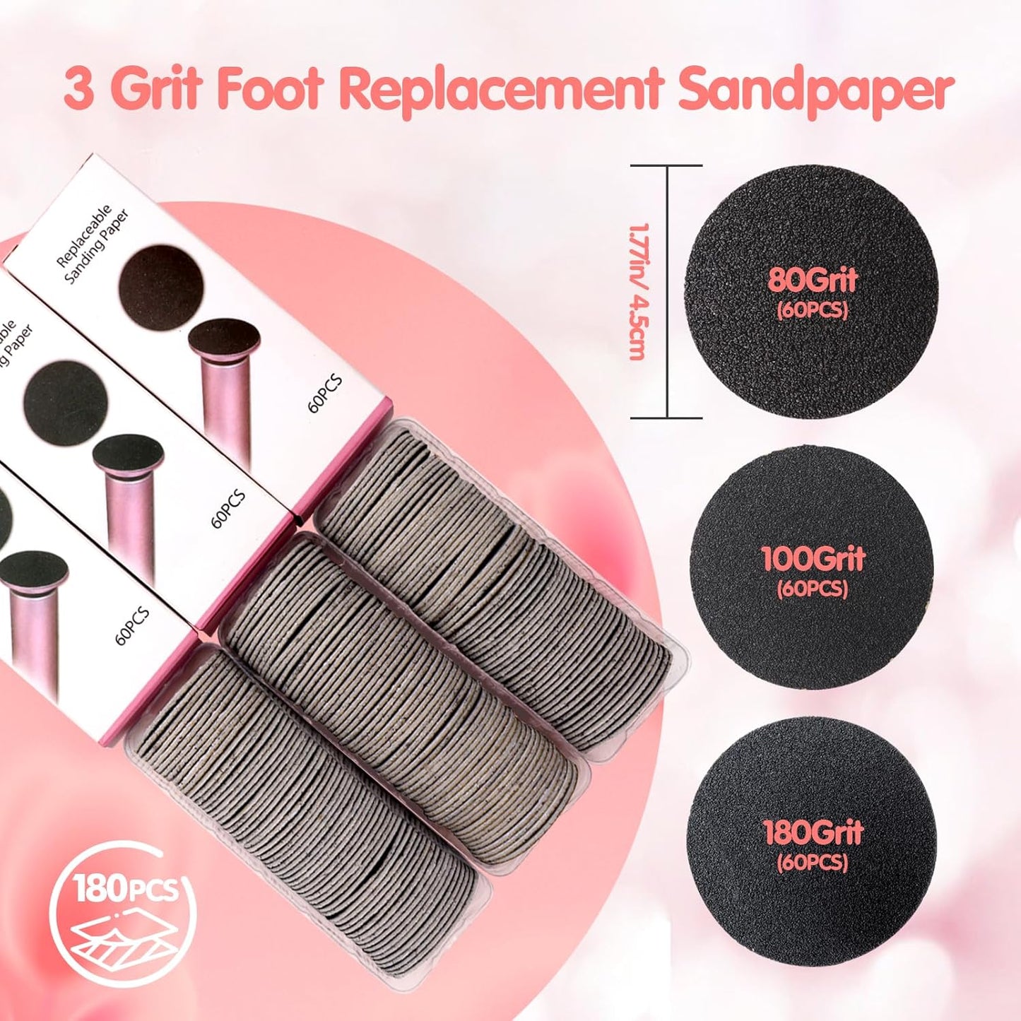 Self-Adhesive Foot File Replacement Pads - 180PCS Sandpaper Discs with 80/100/180 Grit for Smooth Feet