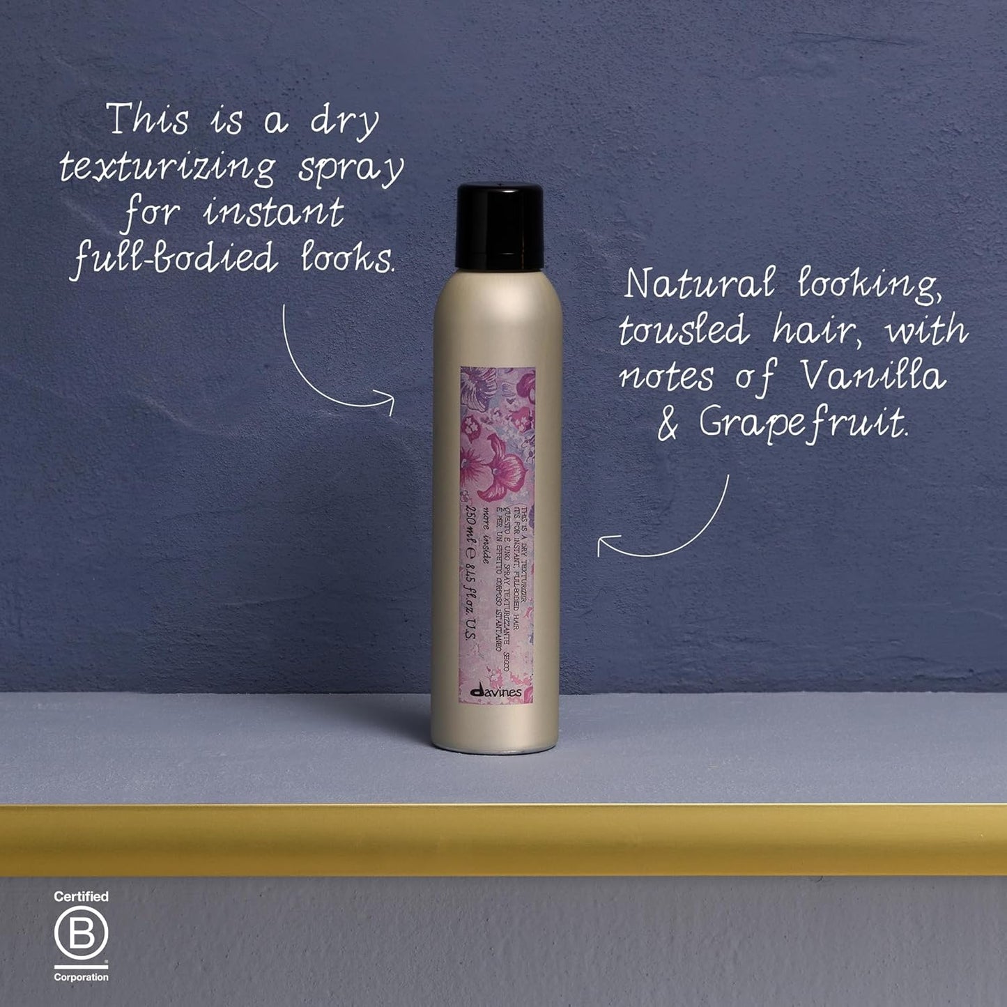Davines Dry Texturizer Spray - Medium Hold Instant Volume & Texture | Refreshing & Reworkable, 8.45 Fl Oz