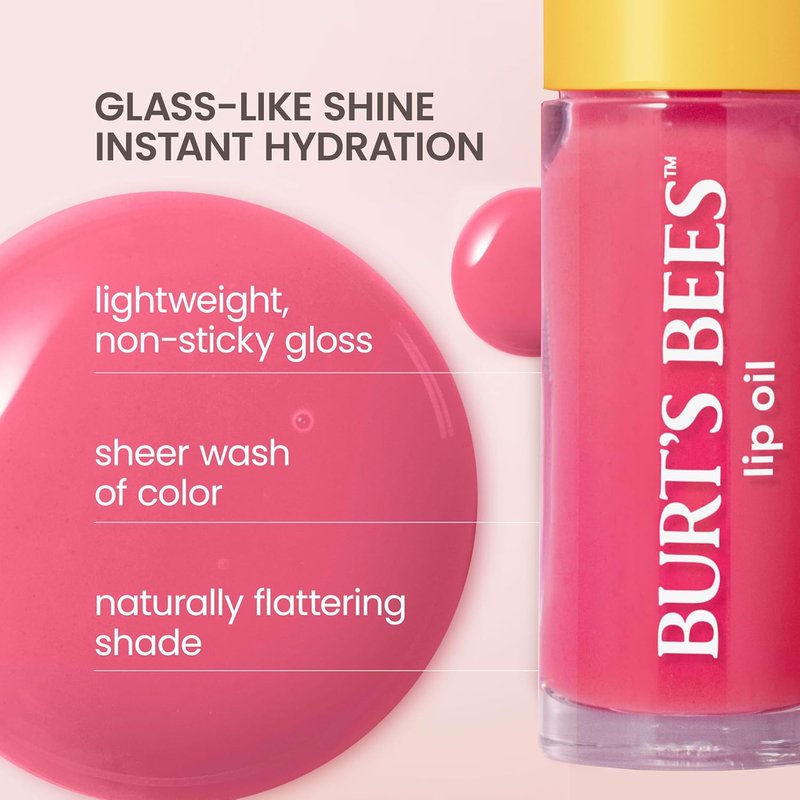 Burt's Bees Lip Oil - Pink Sky Hydrating Formula with Jojoba Oil | 0.15 Ounce, Non-Sticky Finish