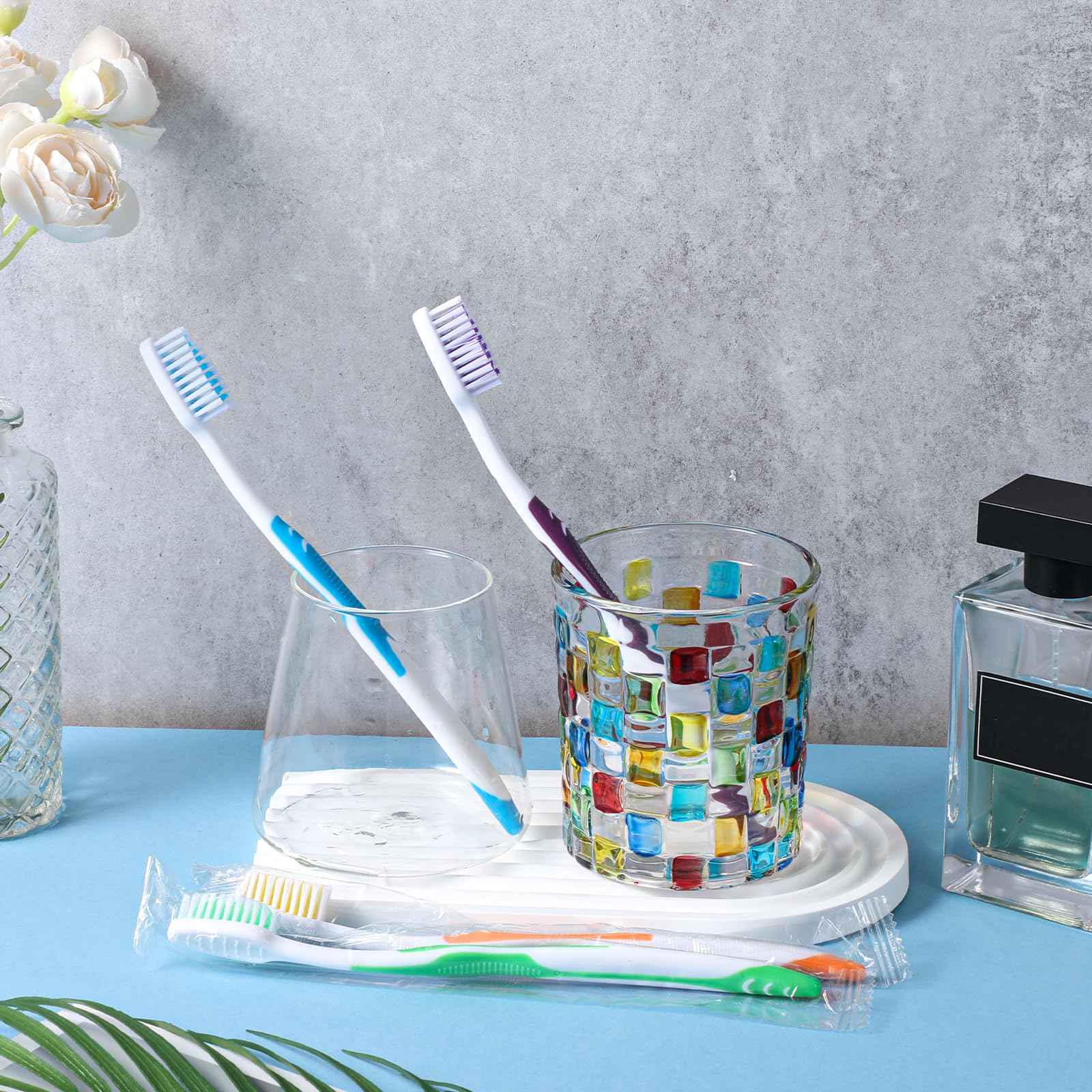 HekouJiub 120 Pack Individually Wrapped Bulk Toothbrushes Pack Disposable Toothbrushes Med-Soft Bristles Toothbrushe for Travel, Hotels, Donations