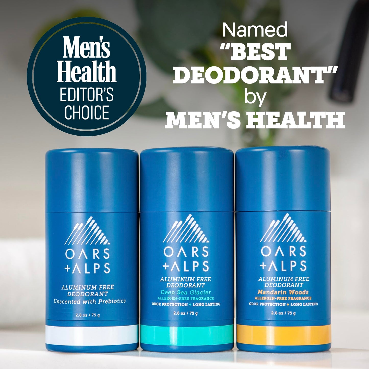Oars + Alps Aluminum Free Deodorant for Men | Long Lasting Odor Protection, Clear & Free of White Residue, Anti-Chafing Smooth Glide, Dermatologist Tested, Allergen-Free Variety Pack, 3pk, 2.6oz