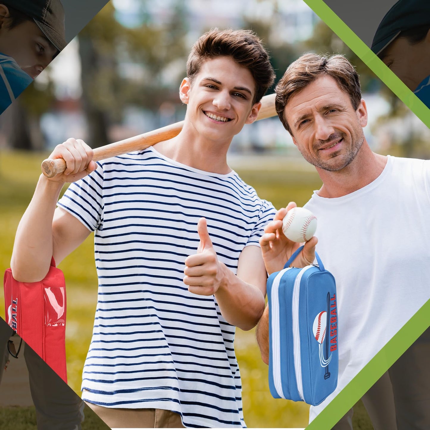 Locmeo 4 Pcs Double Layer Baseball Accessory Bags with Zipper - Toiletry Travel Bags Team Gifts Ideas for Mom Players Organizer Valentines Winter, Baseball Boys Essentials