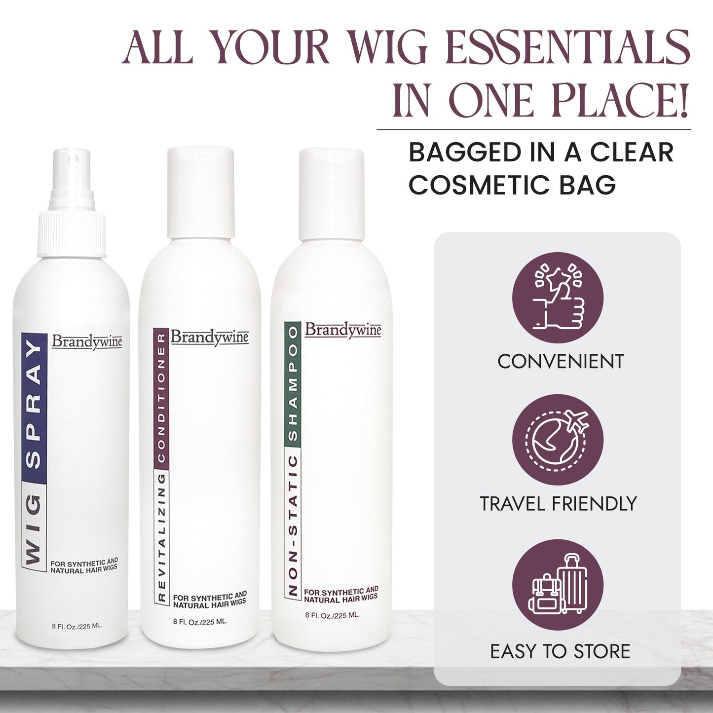 Gentle Wig Care Set, Non-static Shampoo, Wig Conditioner & Hair Spray For Synthetic & Natural Hair Wigs, Value Pack
