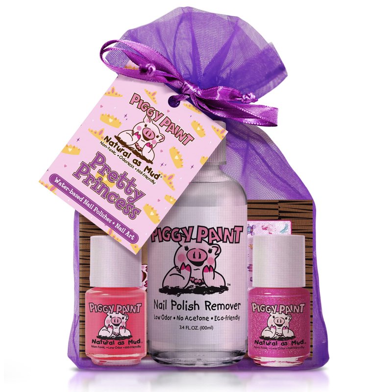 Piggy Paint | 100% Non-Toxic Girls Nail Polish | Safe, Cruelty-free, Vegan, & Low Odor Nail Polish for Kids | Pretty Princess (2 Polish, 1 Remover & Nail Art Gift Set)