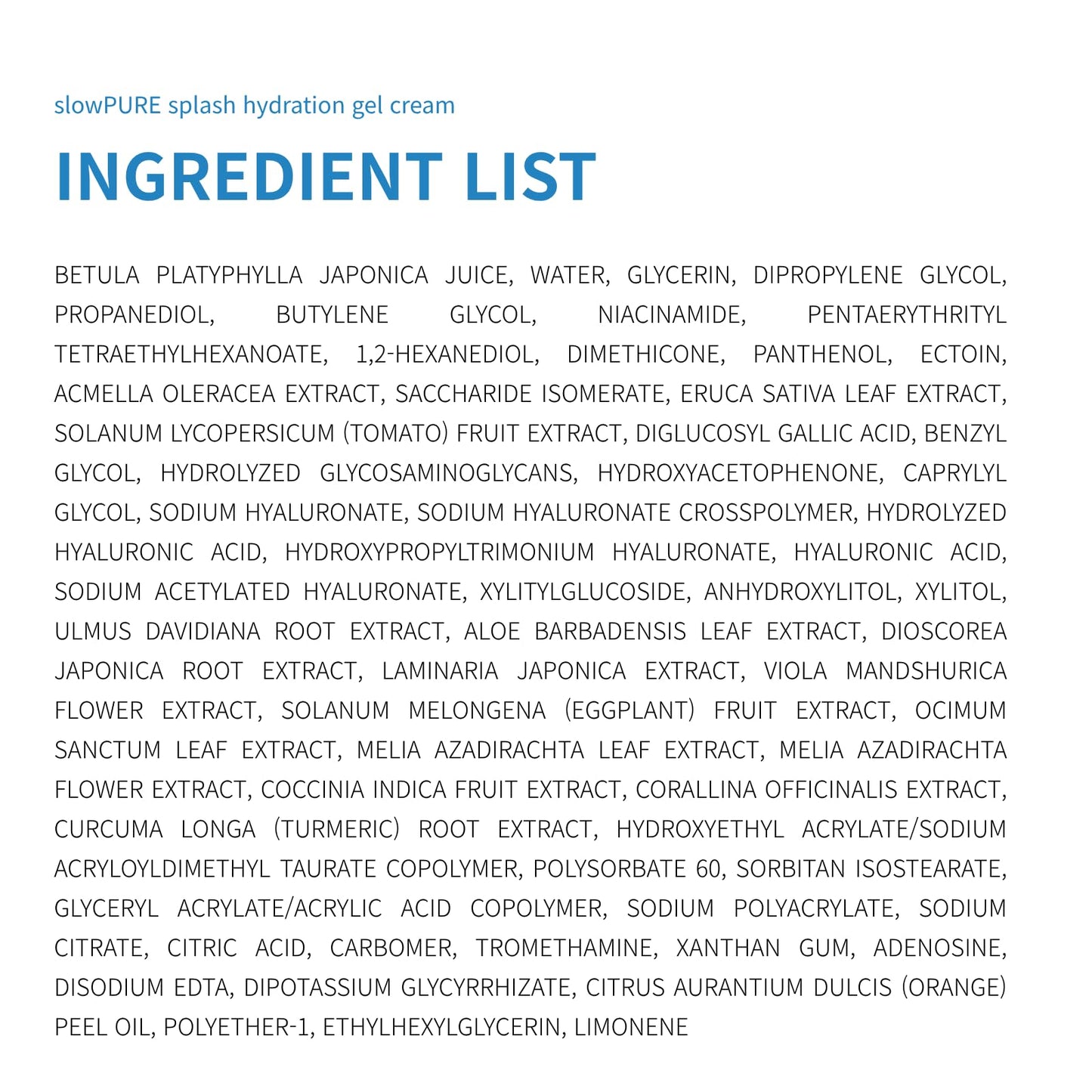 slowpure Splash Hydration Gel Cream - 65% Birch Sap, 7-Layer Hyaluronic Acid & Ectoin, Slow-aging Korean Skin Care Cooling Moisturizer for Instant Hydration and Barrier Care, 1.69 fl.oz