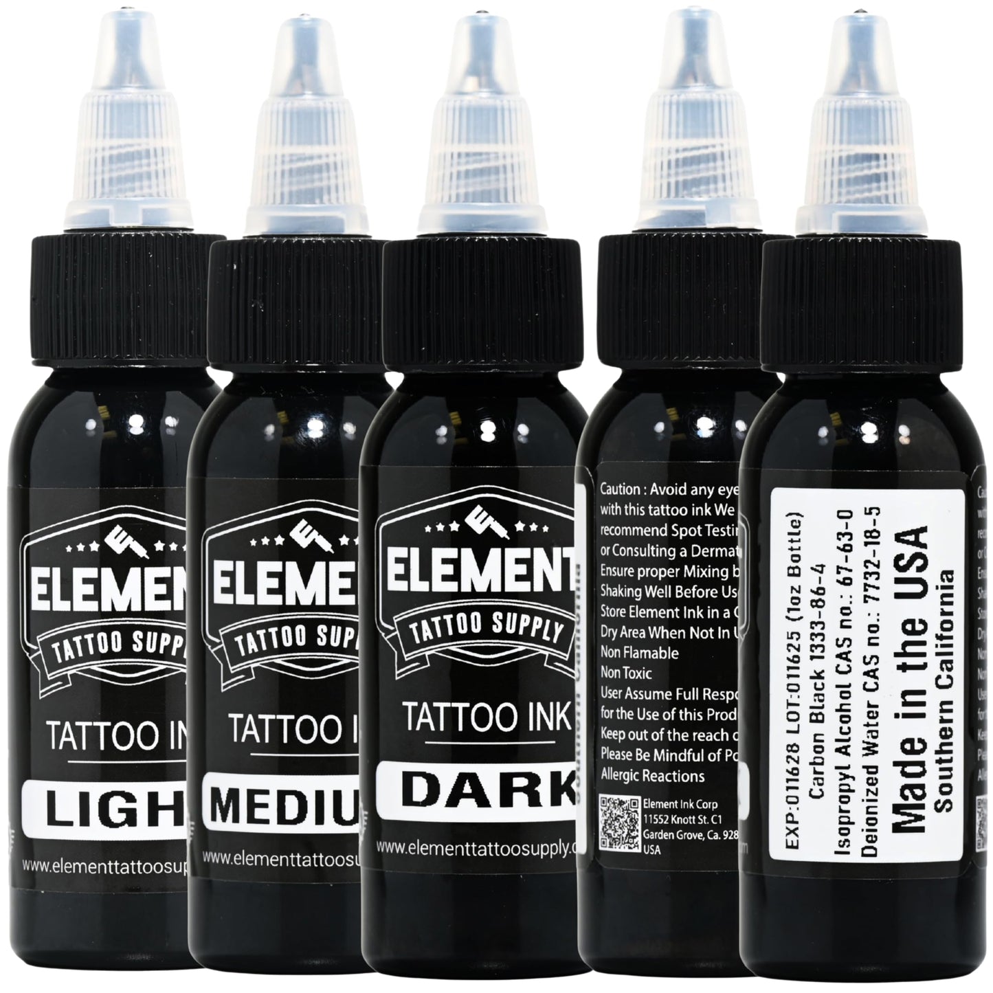 Element Tattoo Supply Greywash Tattoo Ink Set for Professional Tattooing Supplies – Light, Medium & Dark Solid Shades for Outlining, Shading & Blending for Artists – 1 oz Bottle (3 Pack)