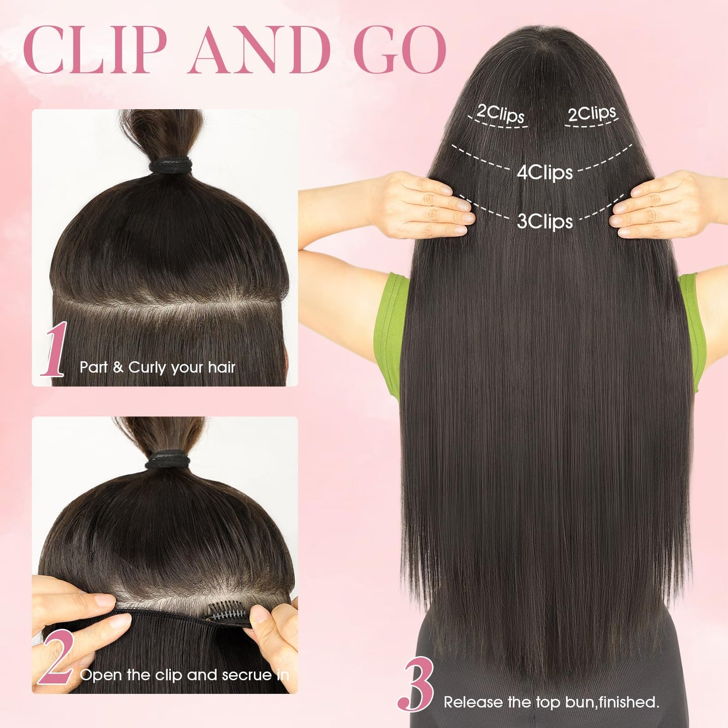 LRSICAL Hair Extensions,Clip in Hair Extensions Dark Brown Long Straight 4PCS Hairpieces Natural Soft Fiber Double Weft Hair for women 22 Inch