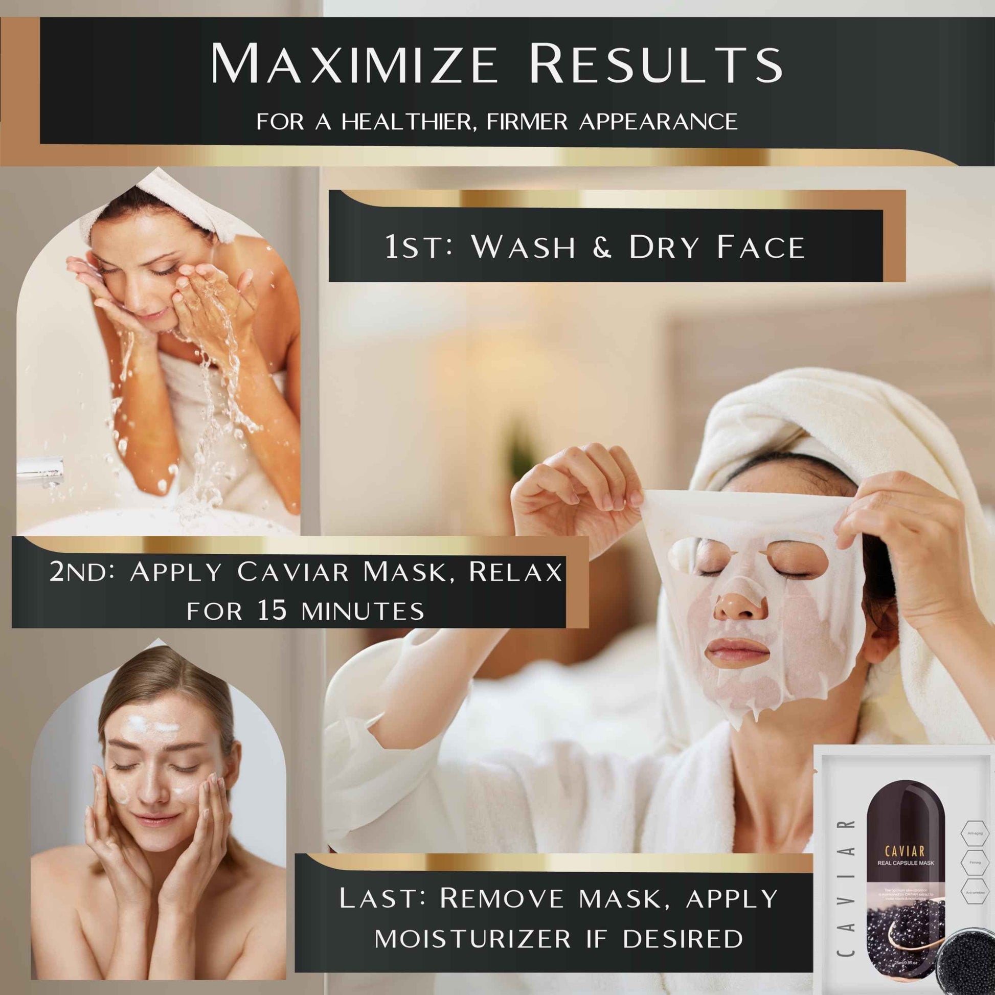 Korean Facial Sheet Masks - Unscented Caviar Essence Spa Masks Packed w/Omega-3s - Nourish, Revitalize & Hydrate Your Skin - Suitable for All Skin Types (Qty 16)