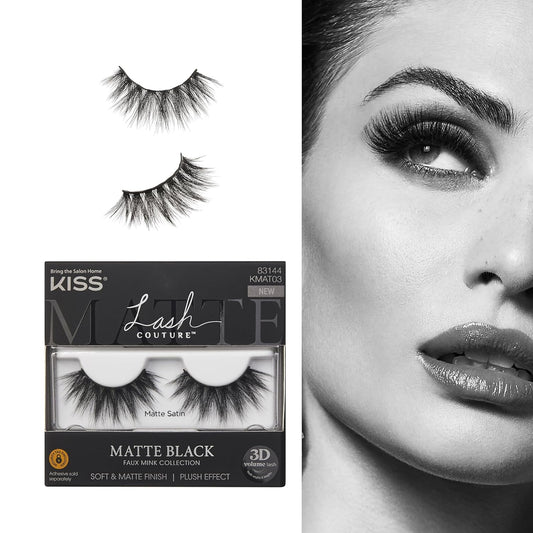 KISS Lash Couture Faux Mink 3D Matte, False Eyelashes, 'Matte Velvet', 16 mm, Includes 1 Pair Of Lash, Easy to Apply, Reusable Strip Lashes