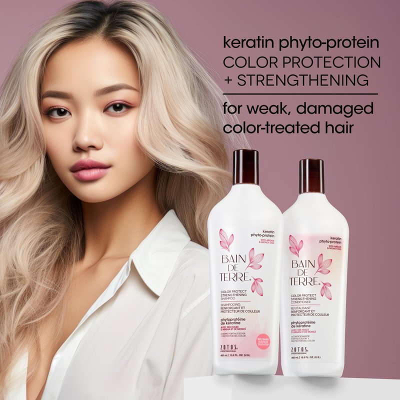 Bain de Terre Keratin Phyto-Protein Color Protect Strengthening Conditioner, Color-Safe Strengthening for Weak & Damaged Hair, Sulfate-Free, Paraben-Free 33.8 Fl Oz